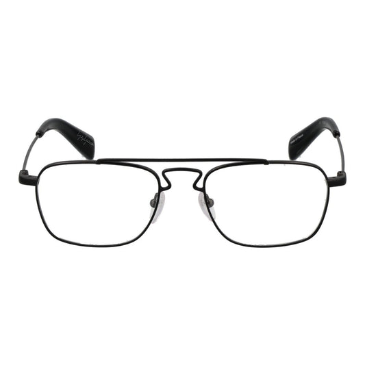 Yohji Yamamoto Black Men Glasses Frame in aviator style with full-rim metal frame, size 51-18-145, includes branded soft case.