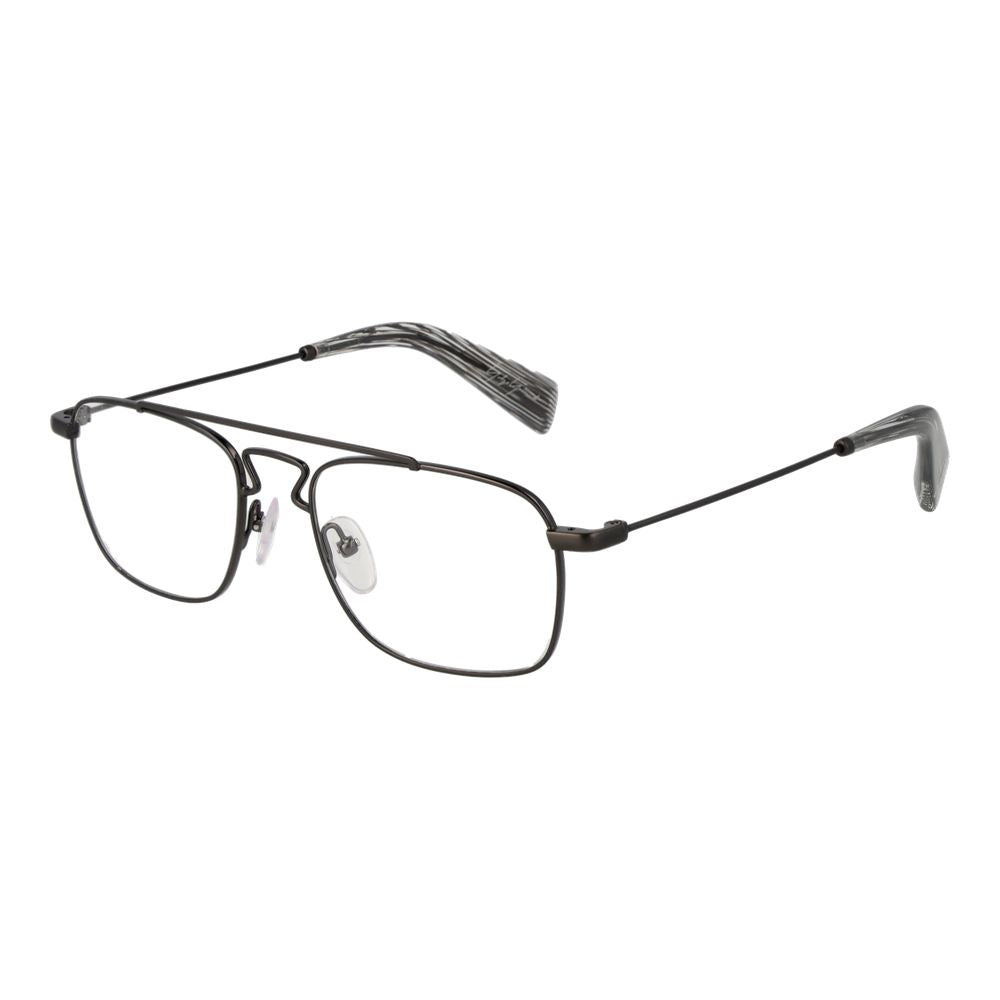 Yohji Yamamoto Gray Men Glasses Frame, gunmetal metal rectangle full-rim eyewear with demo plastic lenses, size 51-18-145.