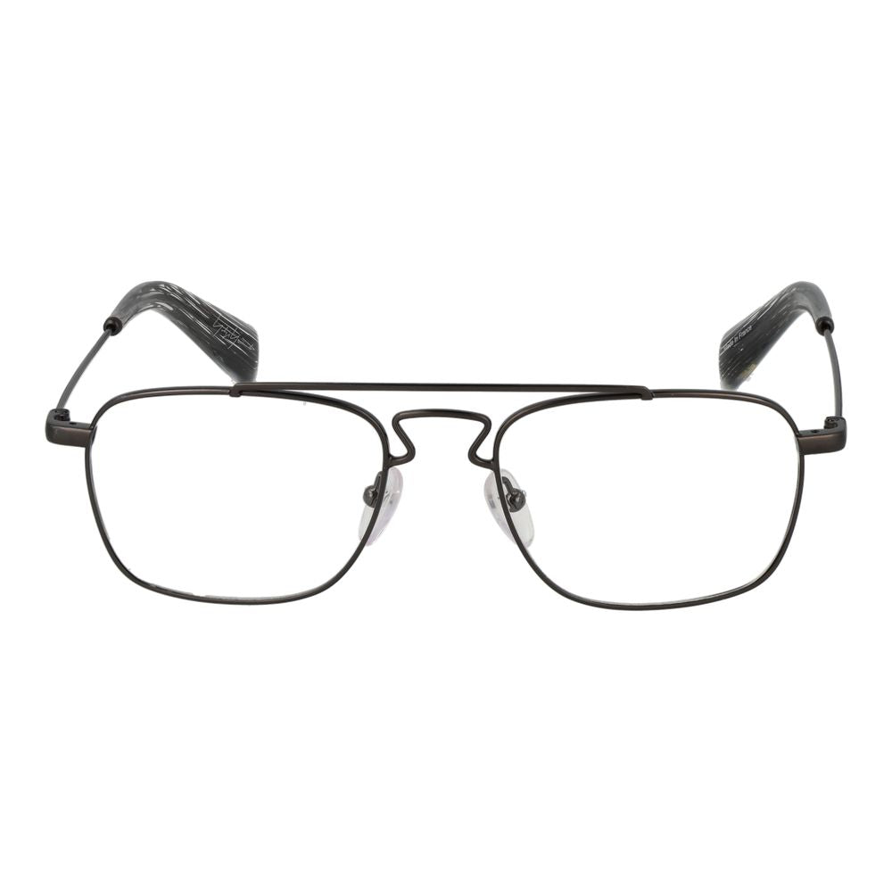 Yohji Yamamoto Gray Men Glasses Frame in gunmetal metal, full-rim rectangle style with demo plastic lenses, size 51-18-145.