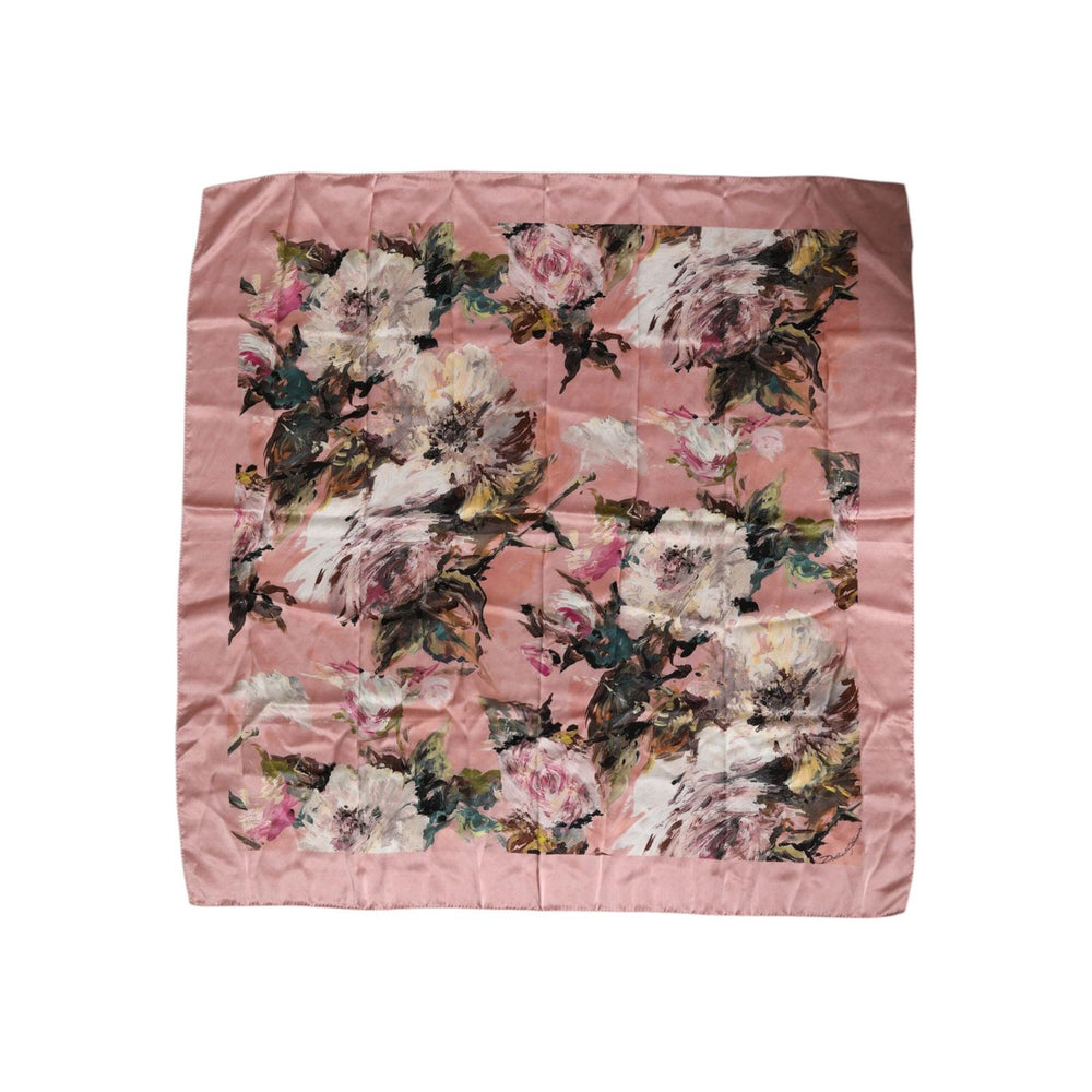 Dolce & Gabbana Pink Silk Floral Print Square Foulard Scarf MS7503