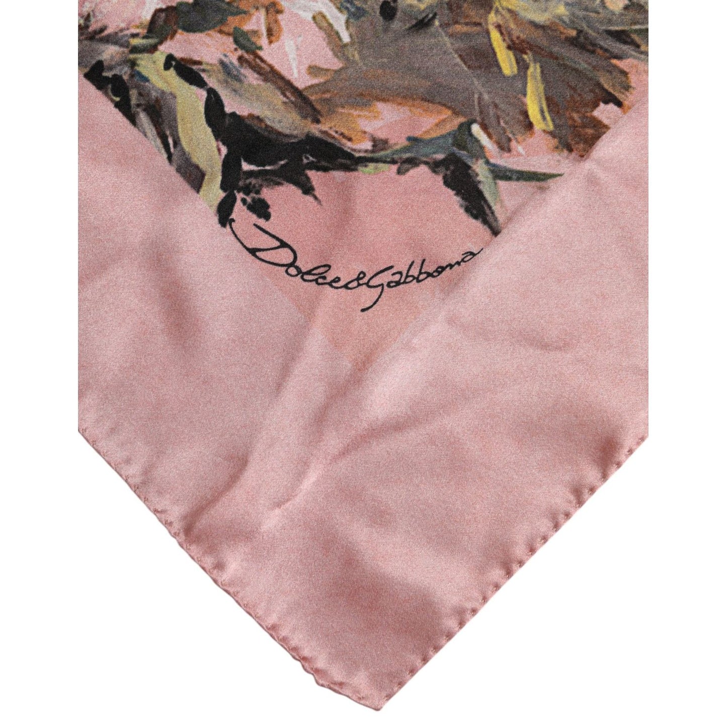 Dolce & Gabbana Pink Silk Floral Print Square Foulard Scarf MS7503