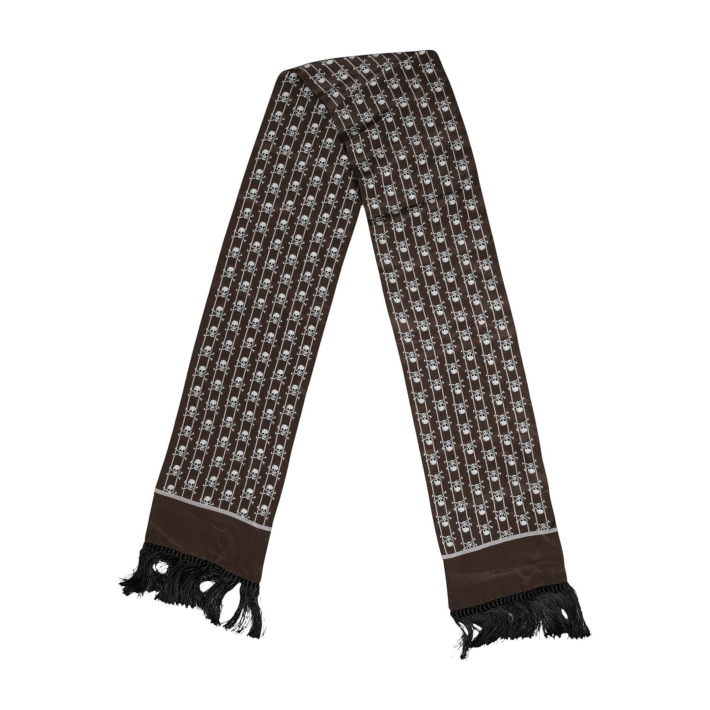 Dolce & Gabbana Brown Skulls Print Fringes Men Foulard Scarf MS7519