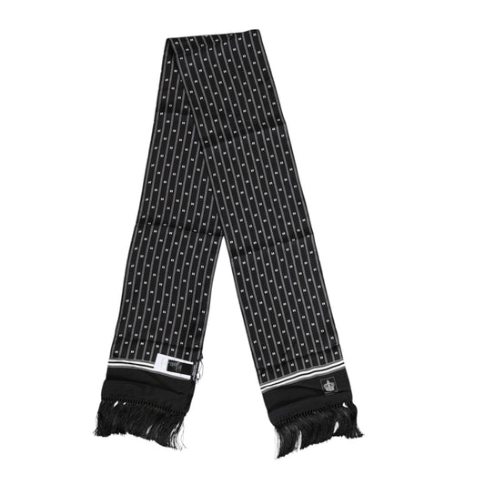 Dolce & Gabbana Black Silk Printed Fringes Men Foulard Scarf