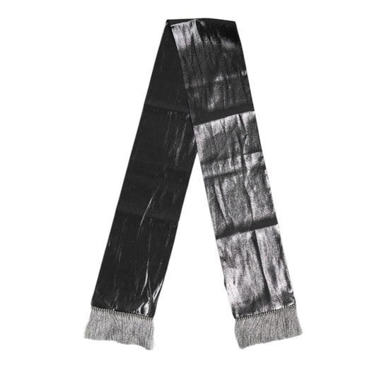 Dolce & Gabbana Metallic Gray Silk Fringes Foulard Scarf