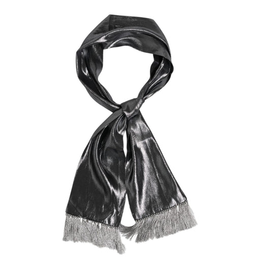 Dolce & Gabbana Metallic Gray Silk Fringes Foulard Scarf