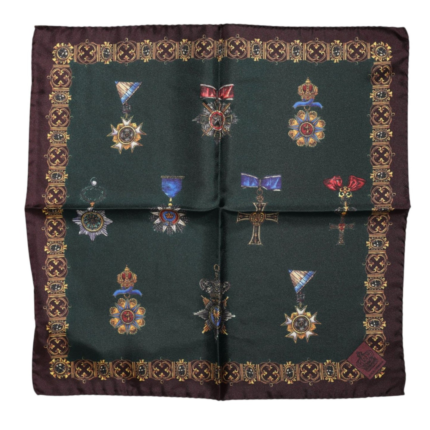 Dolce & Gabbana Green Medals Silk Square Foulard Scarf MS7544