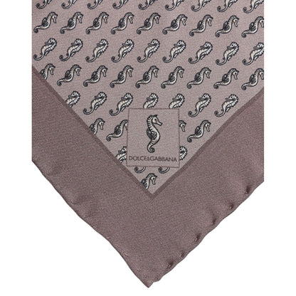 Dolce & Gabbana Brown Sea Horse Silk Square Foulard Scarf