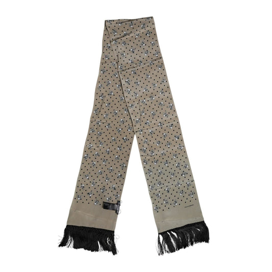 Dolce & Gabbana Gray Skulls Silk Fringes Men Foulard Scarf