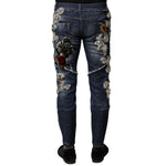 Dolce & Gabbana Blue Cotton Rhinestone Embellish Denim Jeans