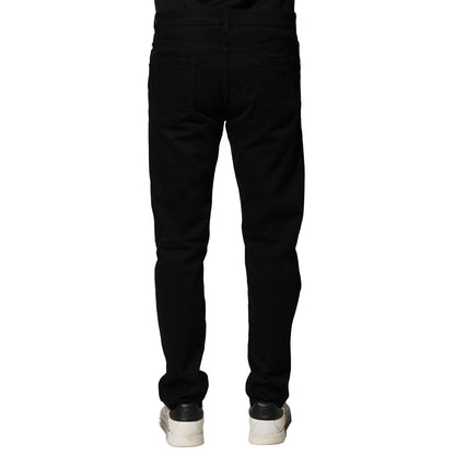 Dolce & Gabbana Black Cotton Tattered Slim Fit Men Denim Jeans