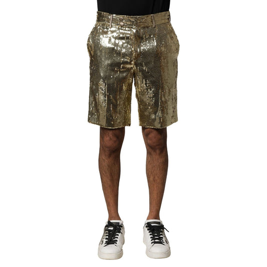 Dolce & Gabbana Gold Sequin Polyester Embellished Bermuda Shorts PAN76520-44