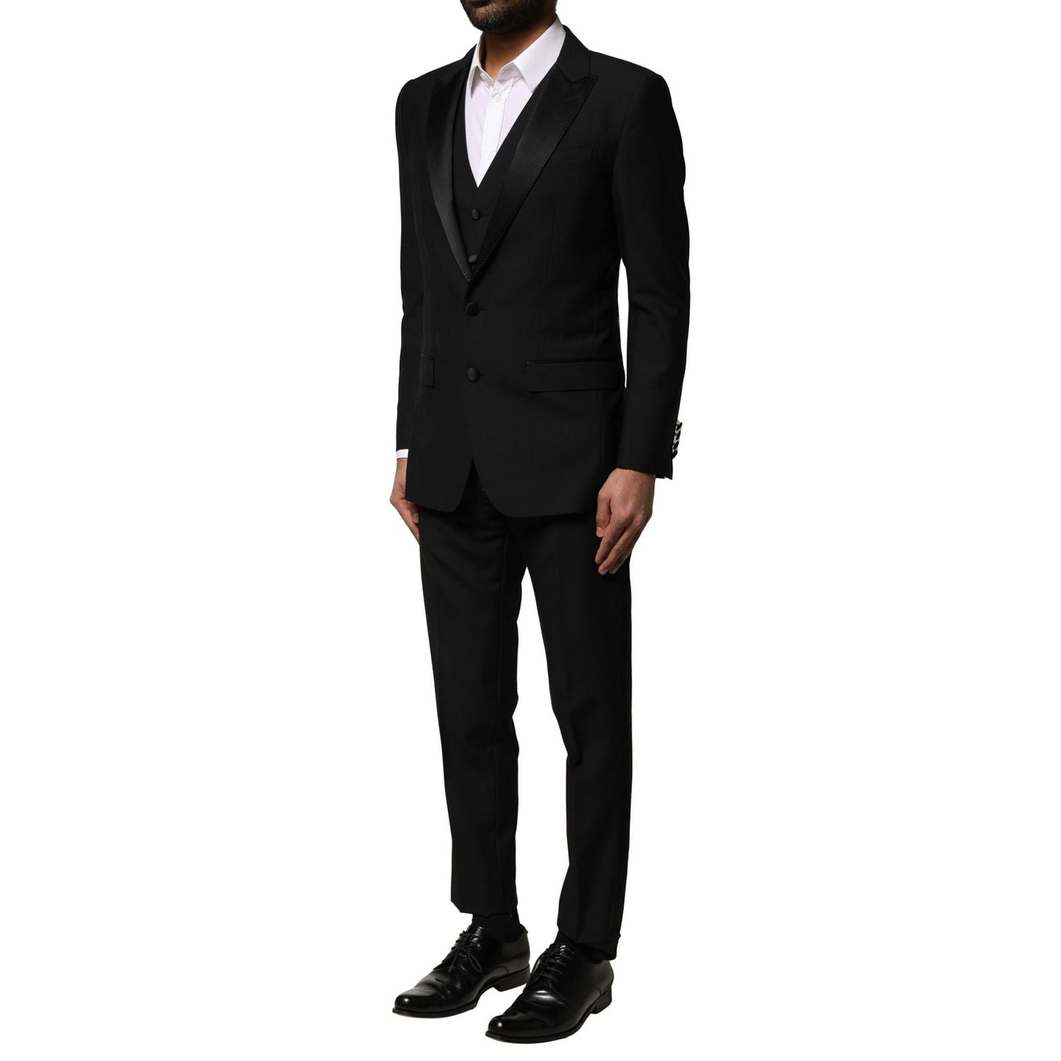 Dolce & Gabbana Black Wool 3 Piece Single Breasted Suit