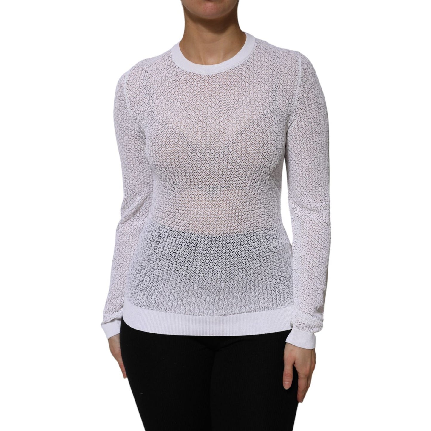 Dolce & Gabbana White Round Neck Long Sleeves Pullover Top