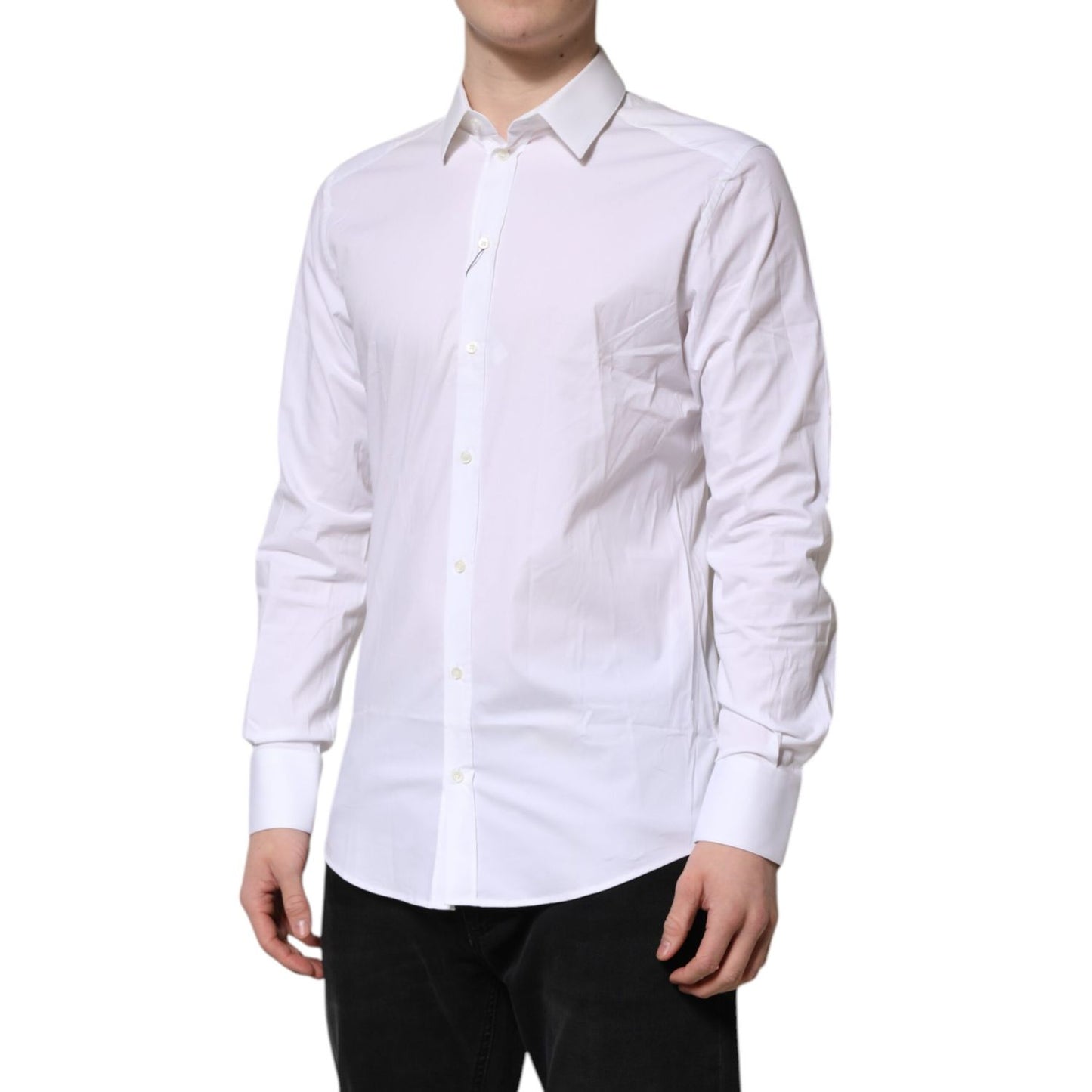 Dolce & Gabbana White GOLD Cotton Collared Dress Shirt Top