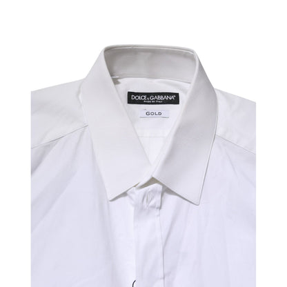 Dolce & Gabbana White GOLD Cotton Collared Dress Shirt Top