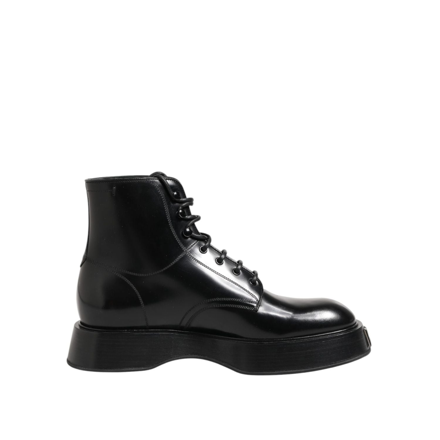 Dolce & Gabbana Black Leather Logo Ankle Boots Lace Up Shoes