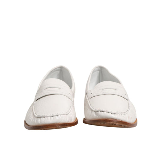Dolce & Gabbana White Leather Loafers Moccasins Slip On Shoes MV7403-49