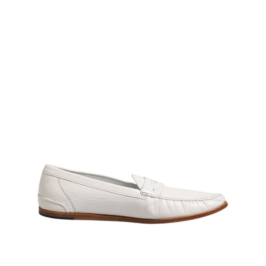 Dolce & Gabbana White Leather Loafers Moccasins Slip On Shoes MV7403-49