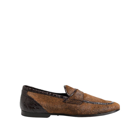Dolce & Gabbana Brown Loafers Leather Slip On Men Dress Shoes MV7408-39