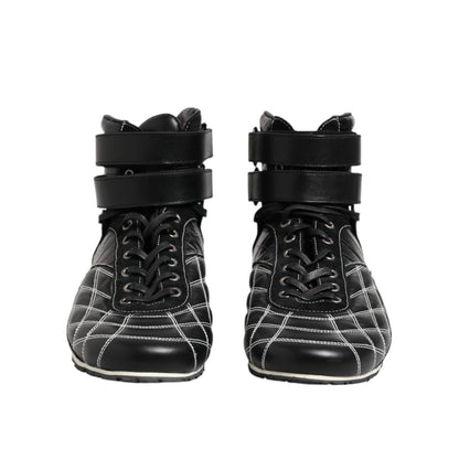 Dolce & Gabbana Black Quilted Leather Lace Up Sneakers Shoes