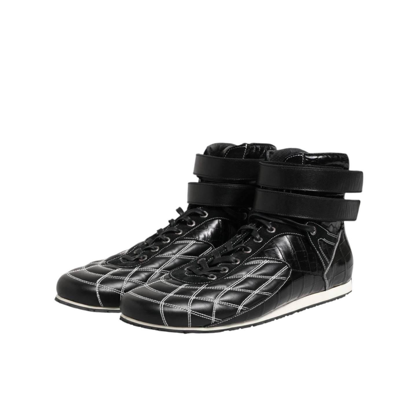 Dolce & Gabbana Black Quilted Leather Lace Up Sneakers Shoes MV7473-44
