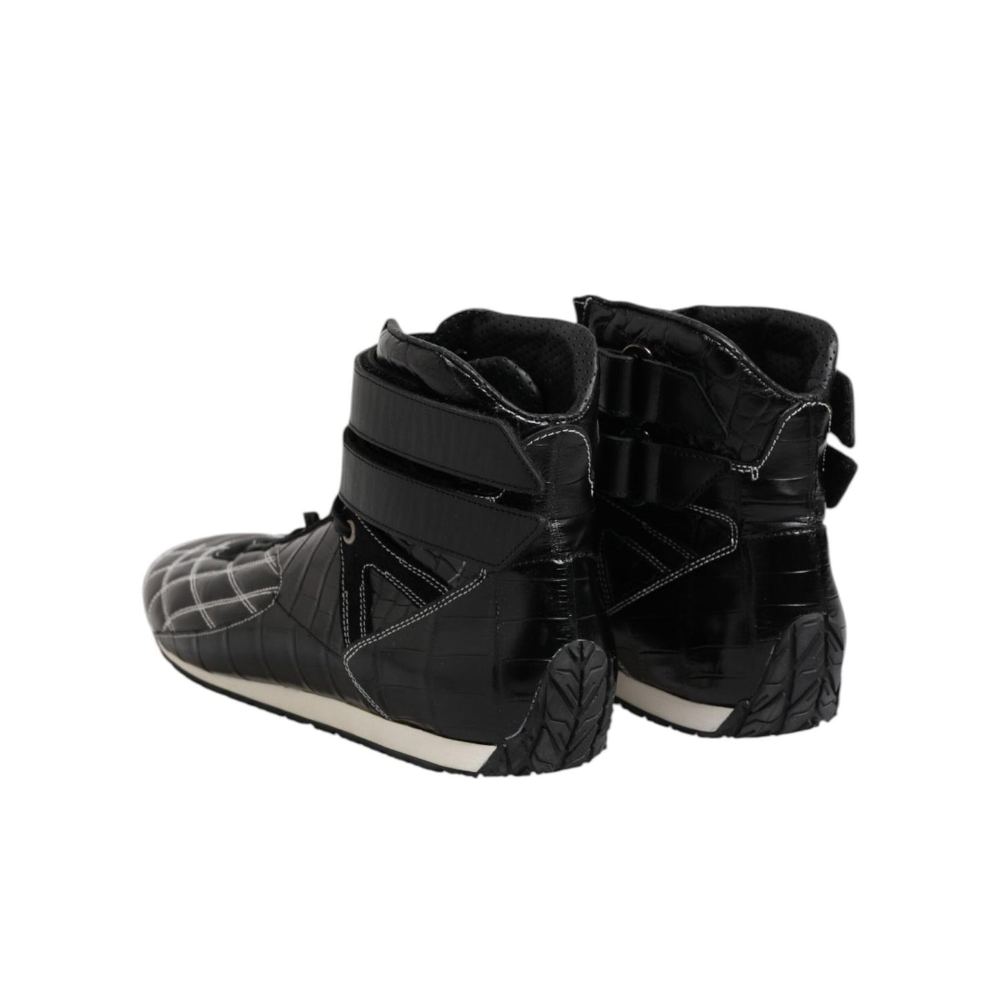 Dolce & Gabbana Black Quilted Leather Lace Up Sneakers Shoes MV7473-44