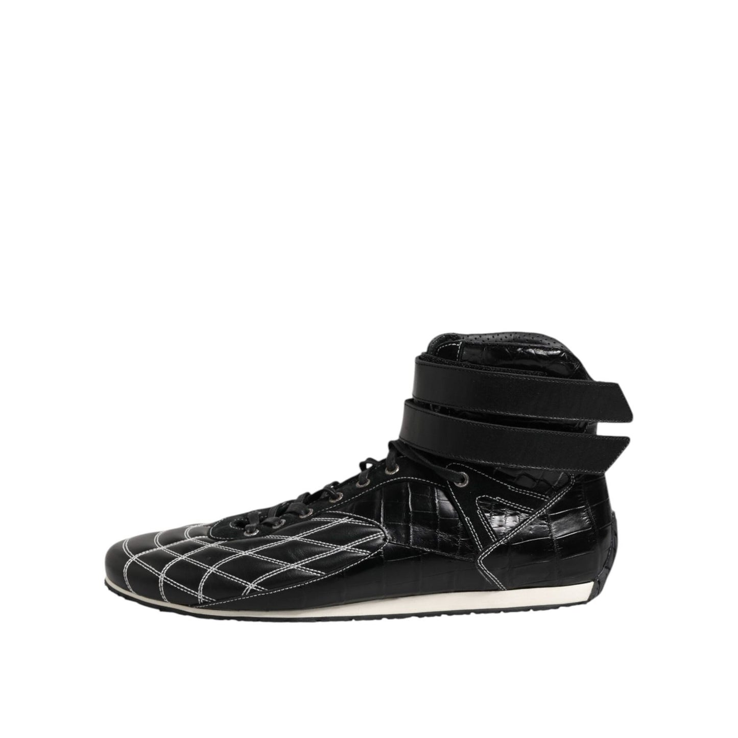 Dolce & Gabbana Black Quilted Leather Lace Up Sneakers Shoes MV7473-44