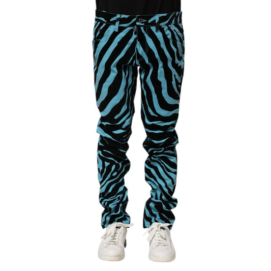 Dolce & Gabbana Blue Black Stripes Skinny Denim Jeans PAN75153-48