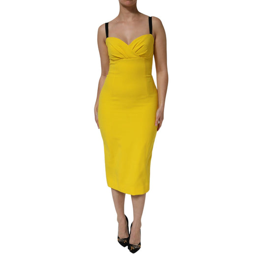 Dolce & Gabbana Yellow Polyester Sleeveless Sheath Midi Dress DR81750-42