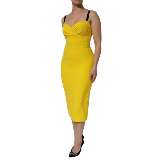 Dolce & Gabbana Yellow Polyester Sleeveless Sheath Midi Dress DR81750-42