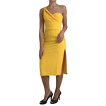 Dolce & Gabbana Yellow One Shoulder Slit Sheath Midi Dress DR81754-40