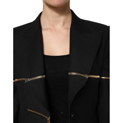 Dolce & Gabbana Black Wool Zipper Detailing Blazer Jacket