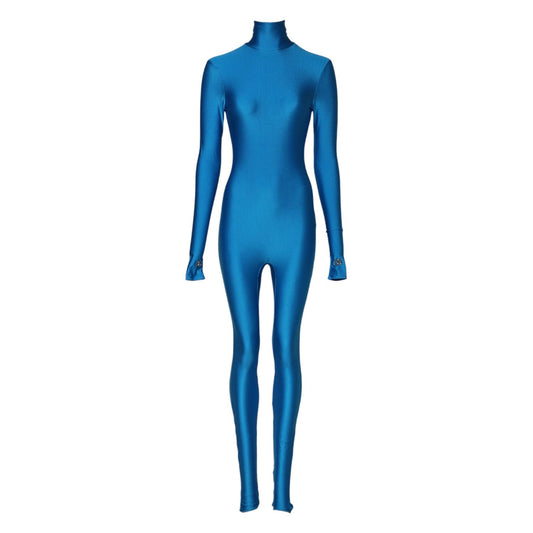 Dolce & Gabbana Blue Nylon Turtleneck Bodycon Jumpsuit Dress