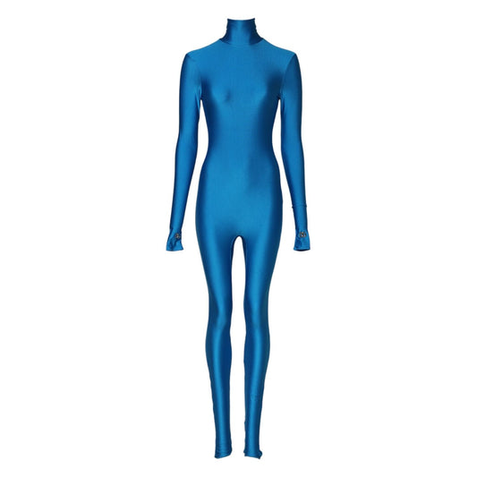 Dolce & Gabbana Blue Nylon Turtleneck Bodycon Jumpsuit Dress