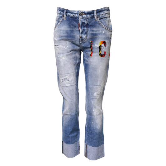 Dsquared² Blue Washed Cotton Mid Waist Skinny Denim Jeans