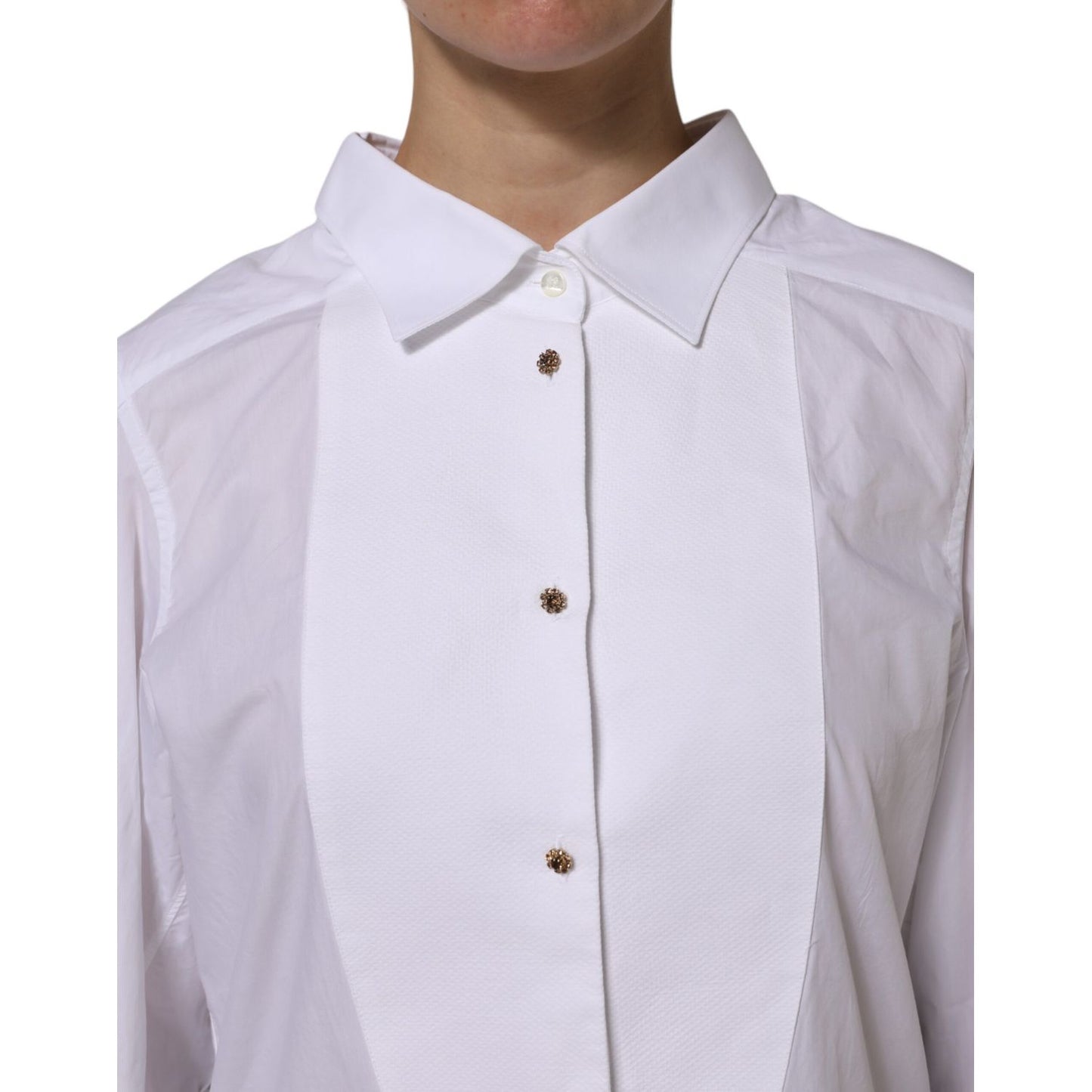 Dolce & Gabbana White Cotton Long Sleeves Formal Top Shirt