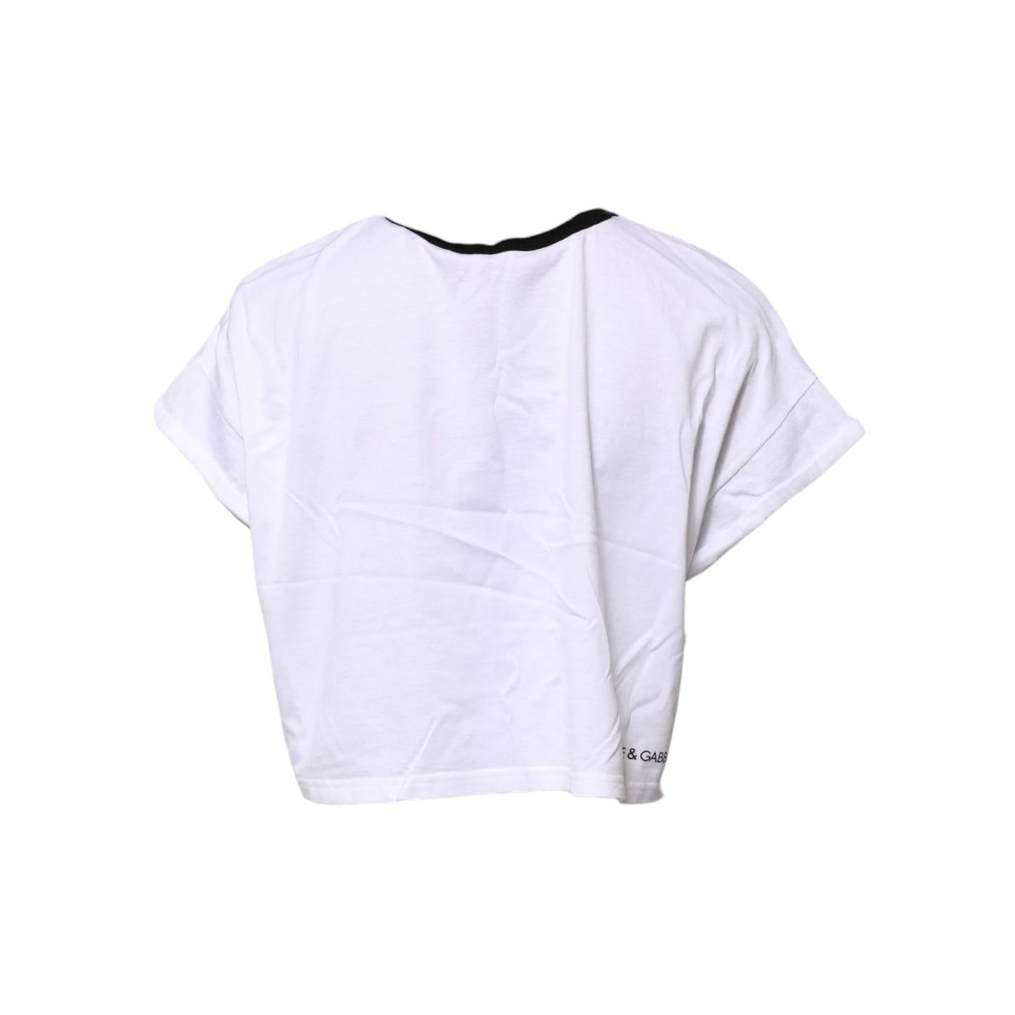 Dolce & Gabbana White Graphic Print Crew Neck Cropped T-shirt