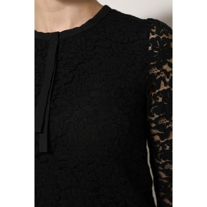 Dolce & Gabbana Black Nylon Lace Long Sleeve Blouse Top