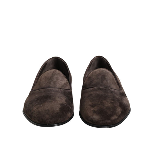 Dolce & Gabbana Brown Velvet Leather Slip On Loafers Shoes MV7488-40