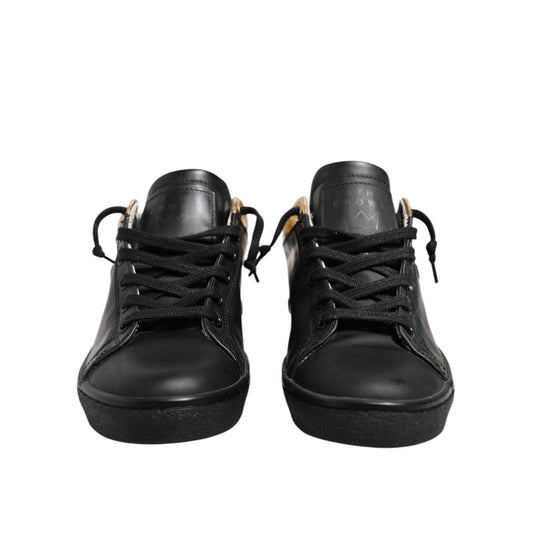 Leather Crown Black Gold Lace Up Low Top Women Sneakers Shoes LA12556-37