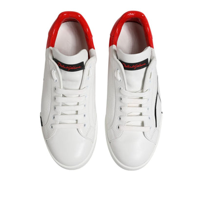 Dolce & Gabbana White Red Logo Low Top Leather Sneakers Shoes