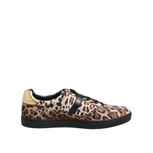Dolce & Gabbana Brown Leopard Logo Print Cotton Sneakers Shoes MV7487-44