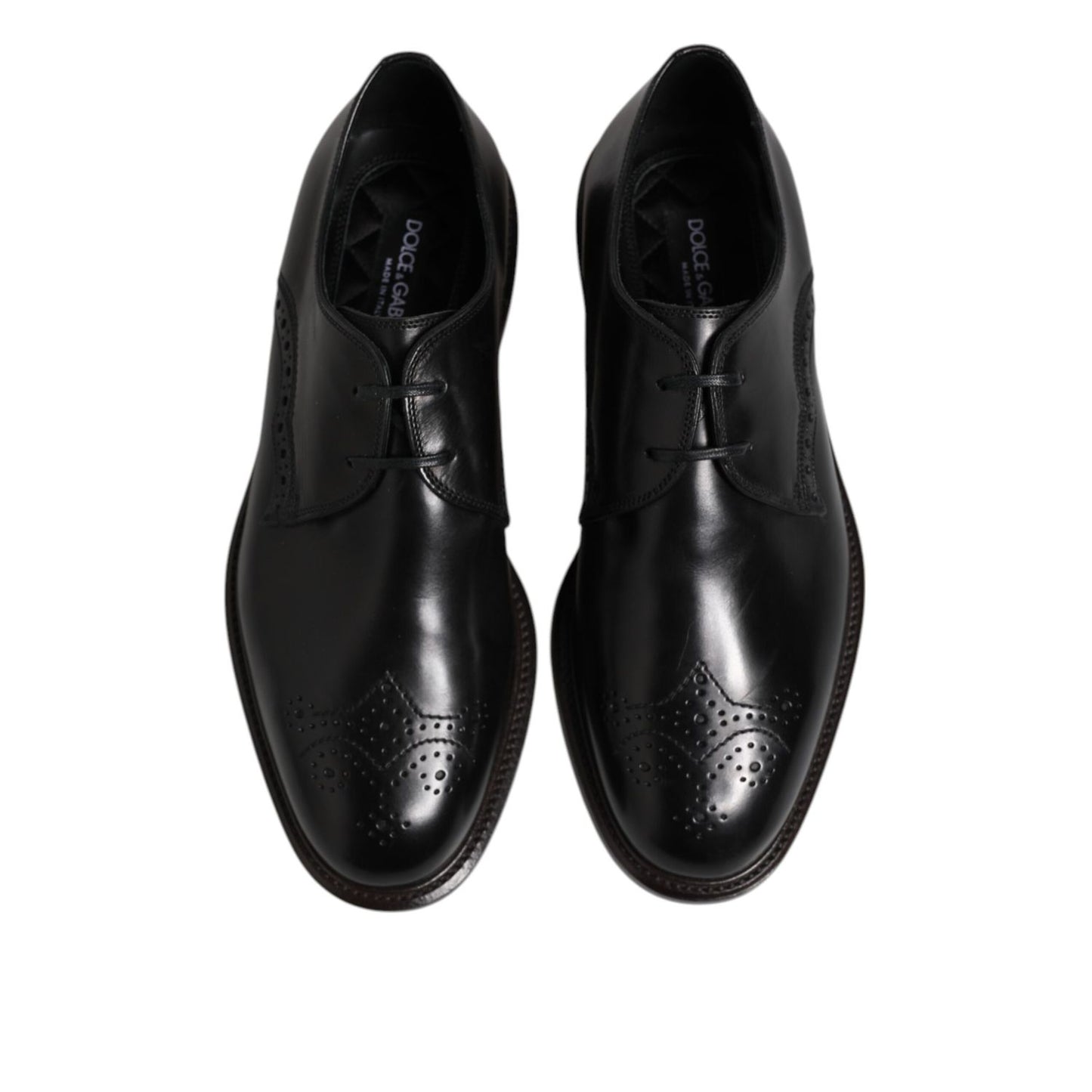 Dolce & Gabbana Black Leather Derby Wingtip Formal Shoes
