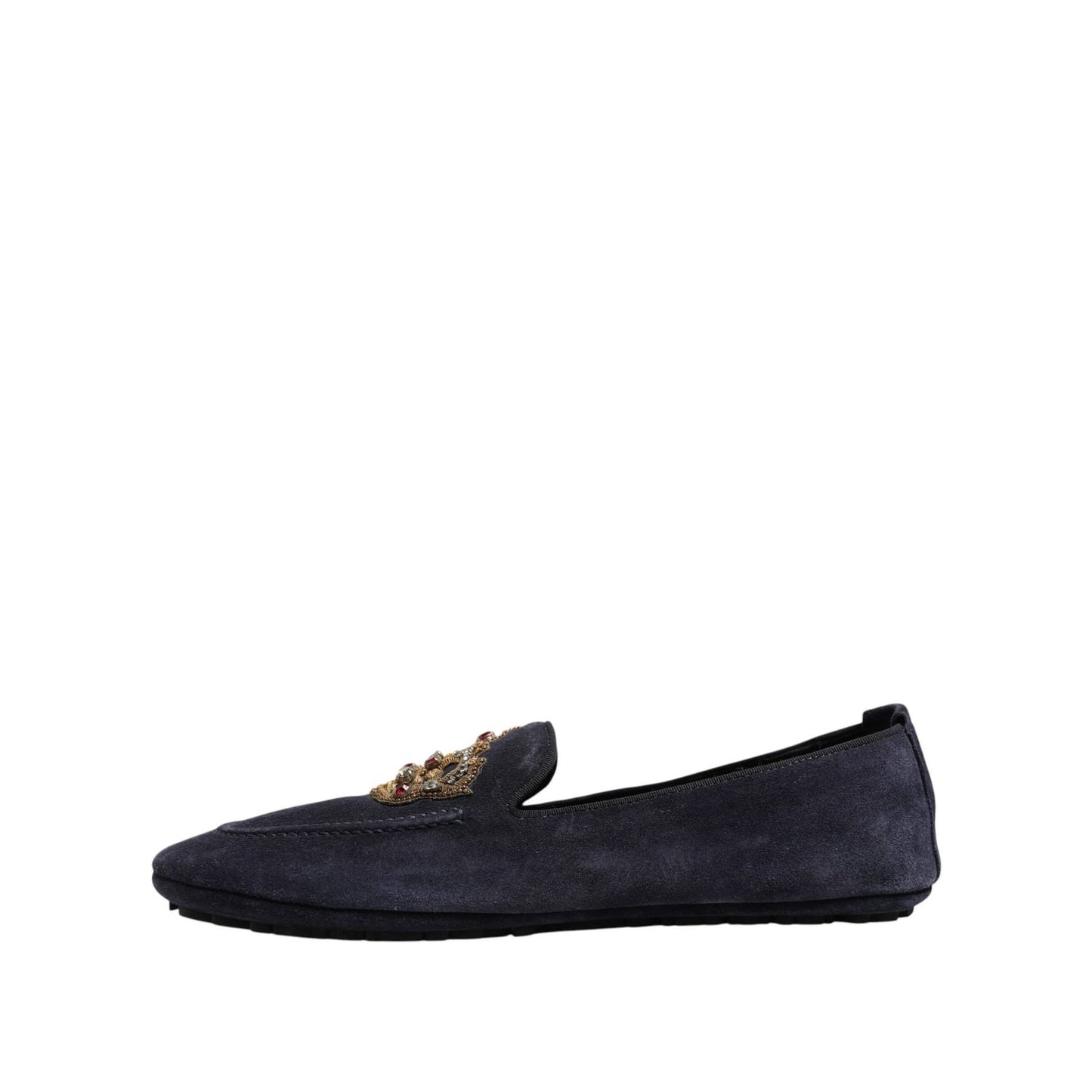Dolce & Gabbana Blue Suede Crown Crystal Loafers Dress Shoes