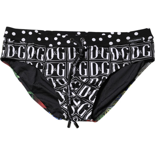 Dolce & Gabbana Black Floral Logo Beachwear Men Brief Swimwear BIK1496-4