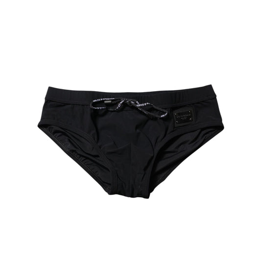Dolce & Gabbana Black Logo Plaque Men Beachwear Brief Swimwear