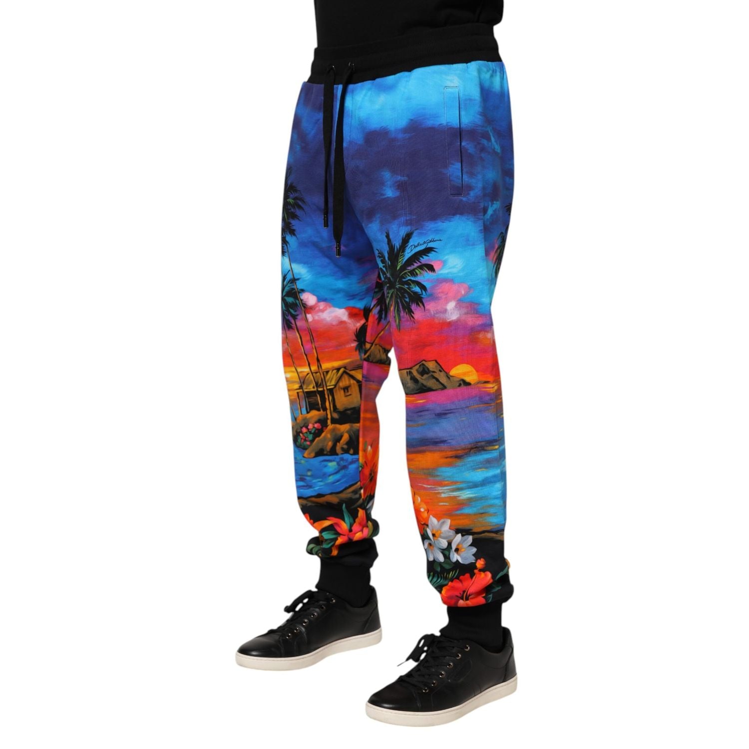 Dolce & Gabbana Blue Hawaiian Print Jogger Sweatpants Pants