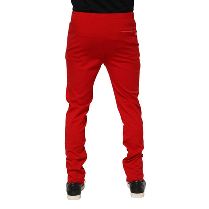 Dolce & Gabbana Red Viscose Logo Jogger Men Sweatpants Pants