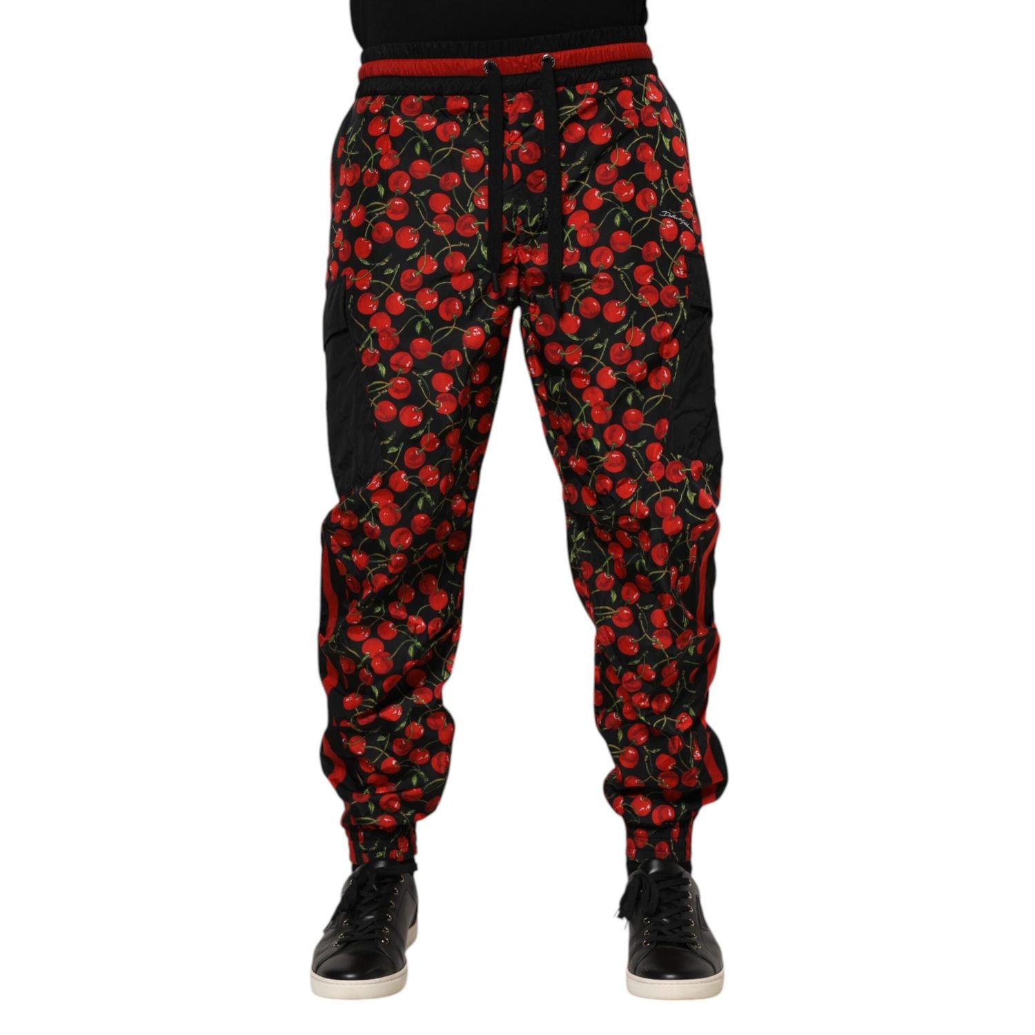 Dolce & Gabbana Black Red Cherry Print Men Sweatpants Pants