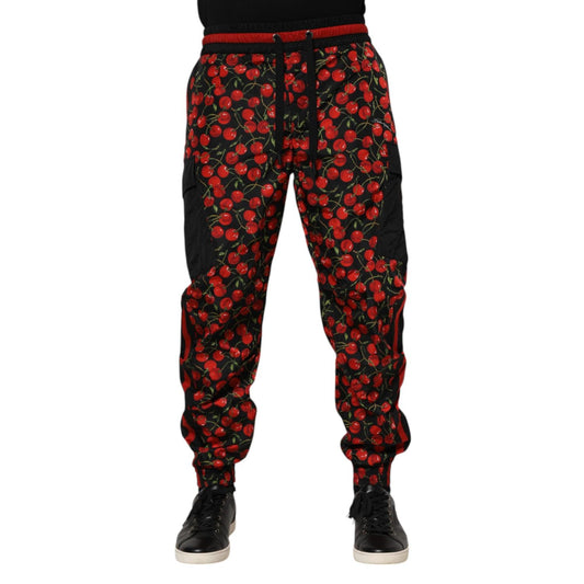 Dolce & Gabbana Black Red Cherry Print Men Sweatpants Pants PAN76273-48